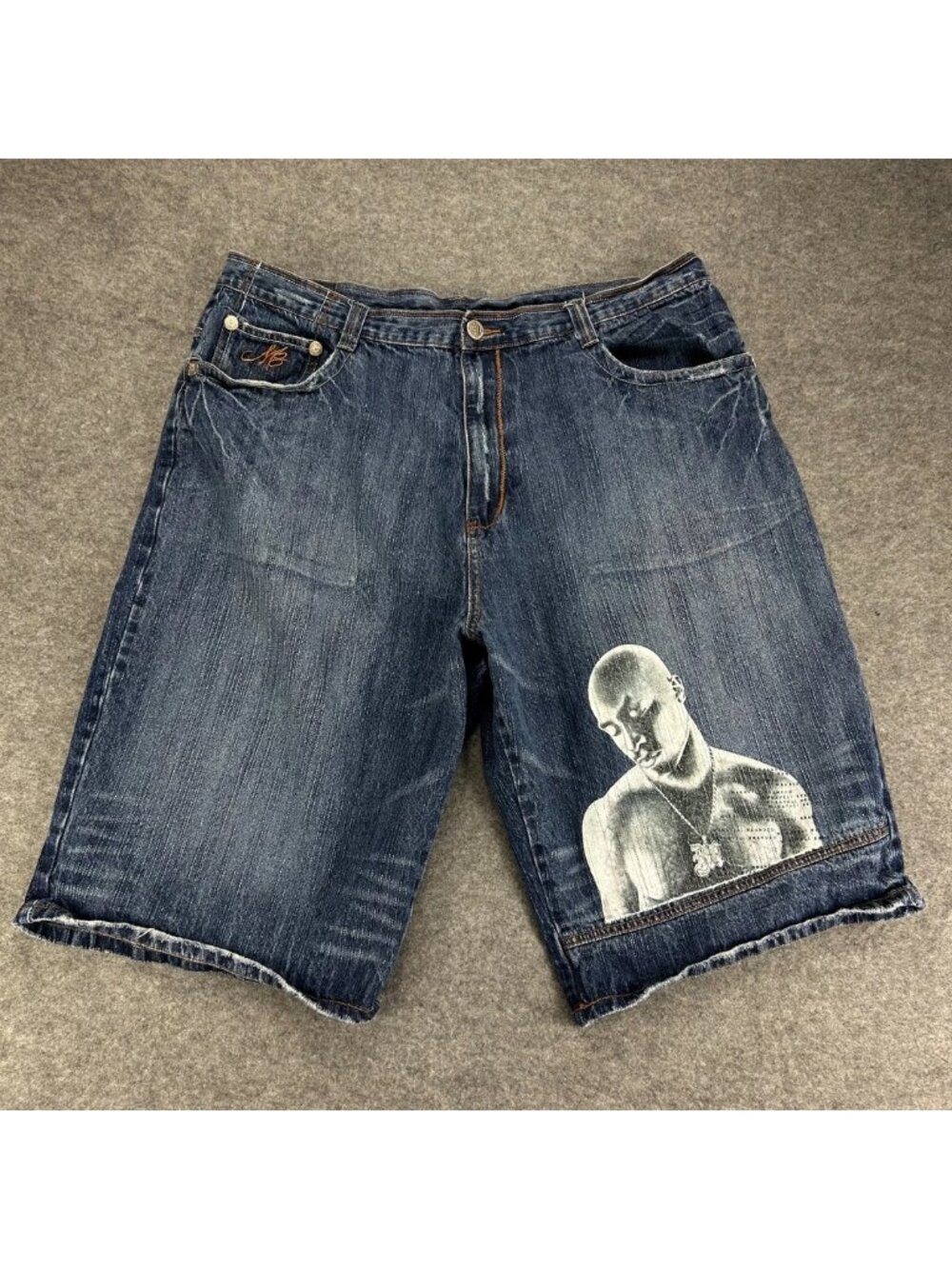 Vintage Makaveli Jean Shorts Mens 42 Blue Graphic Tupac Shakur Hip Hop Rap Y2K‎